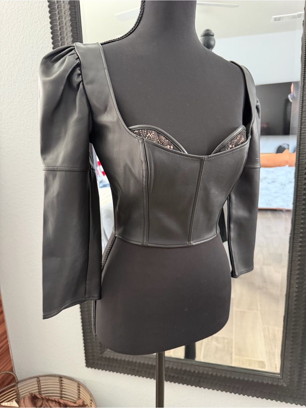 Victoria's Secret Black Faux Leather Corset-Style Bra 34C